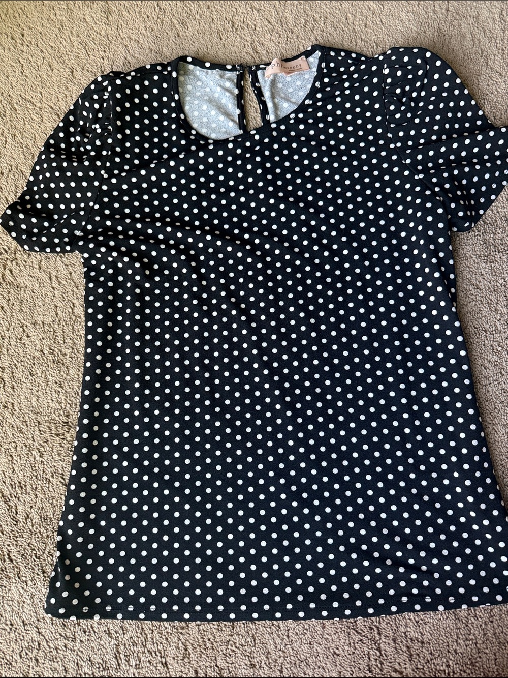 Philosophy Black and White Polka Dot Short Sleeve Blouse
